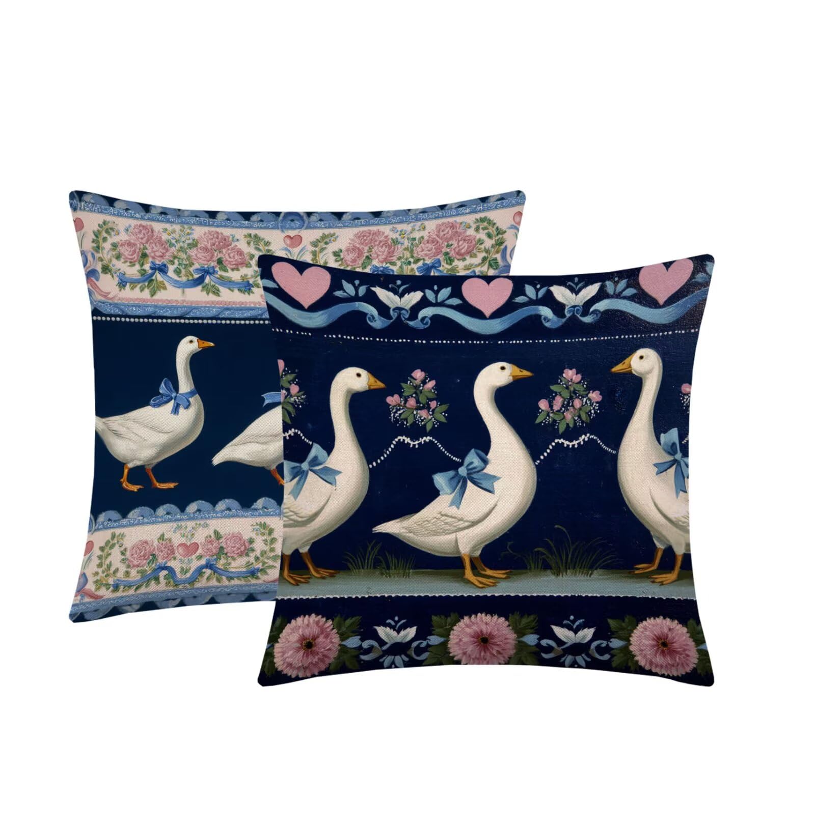 Kissenbezug 65x65cm Outdoor Kissen 2er Set Marineblau Gans Samt Dekokissen