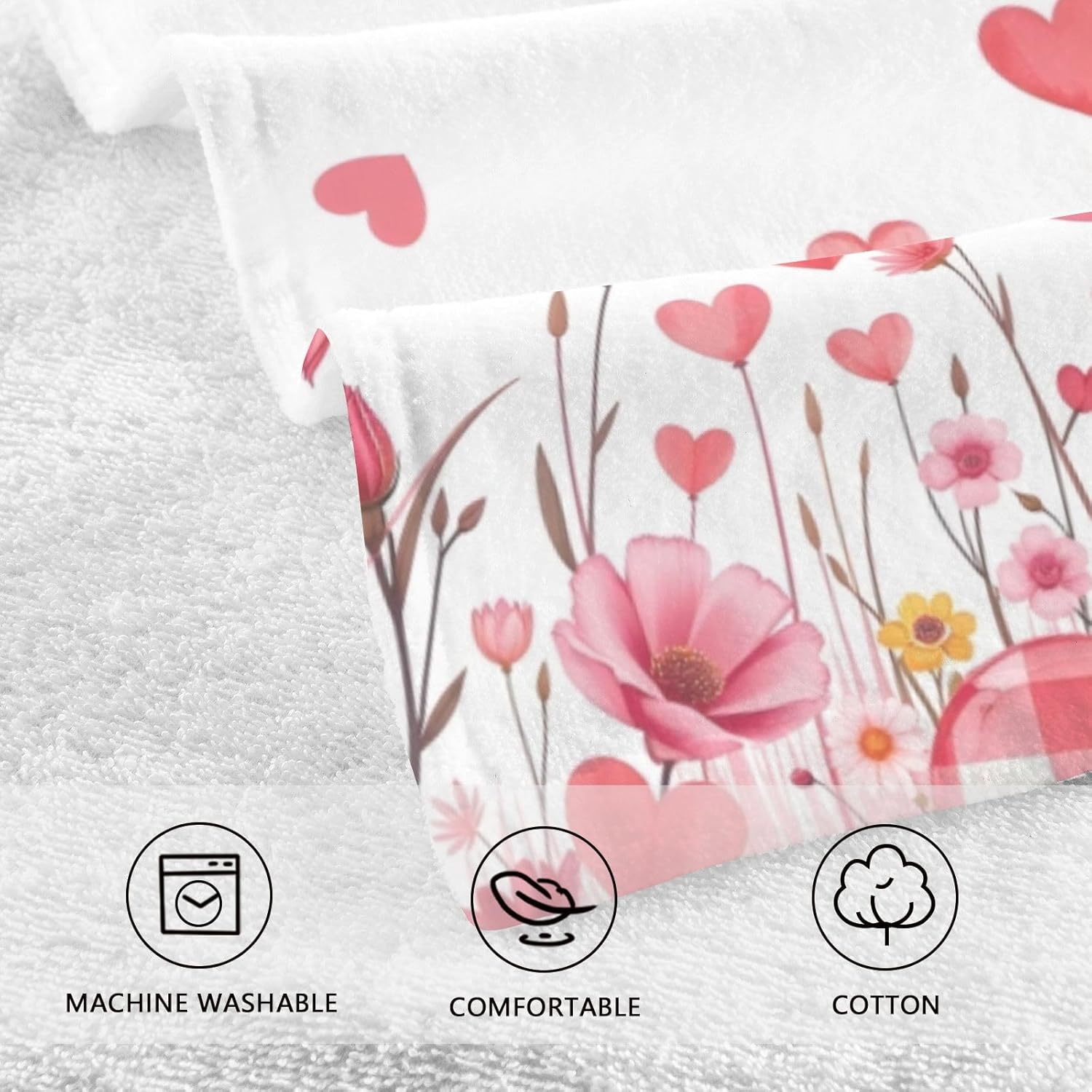 Cotton Hand Towels for Bathroom Set of 2 Valentine's Day Flower Hearts Rose Kitchen Towels Soft Bath Towel Absorbent Towels for Face,Gym,Sports 16x28in