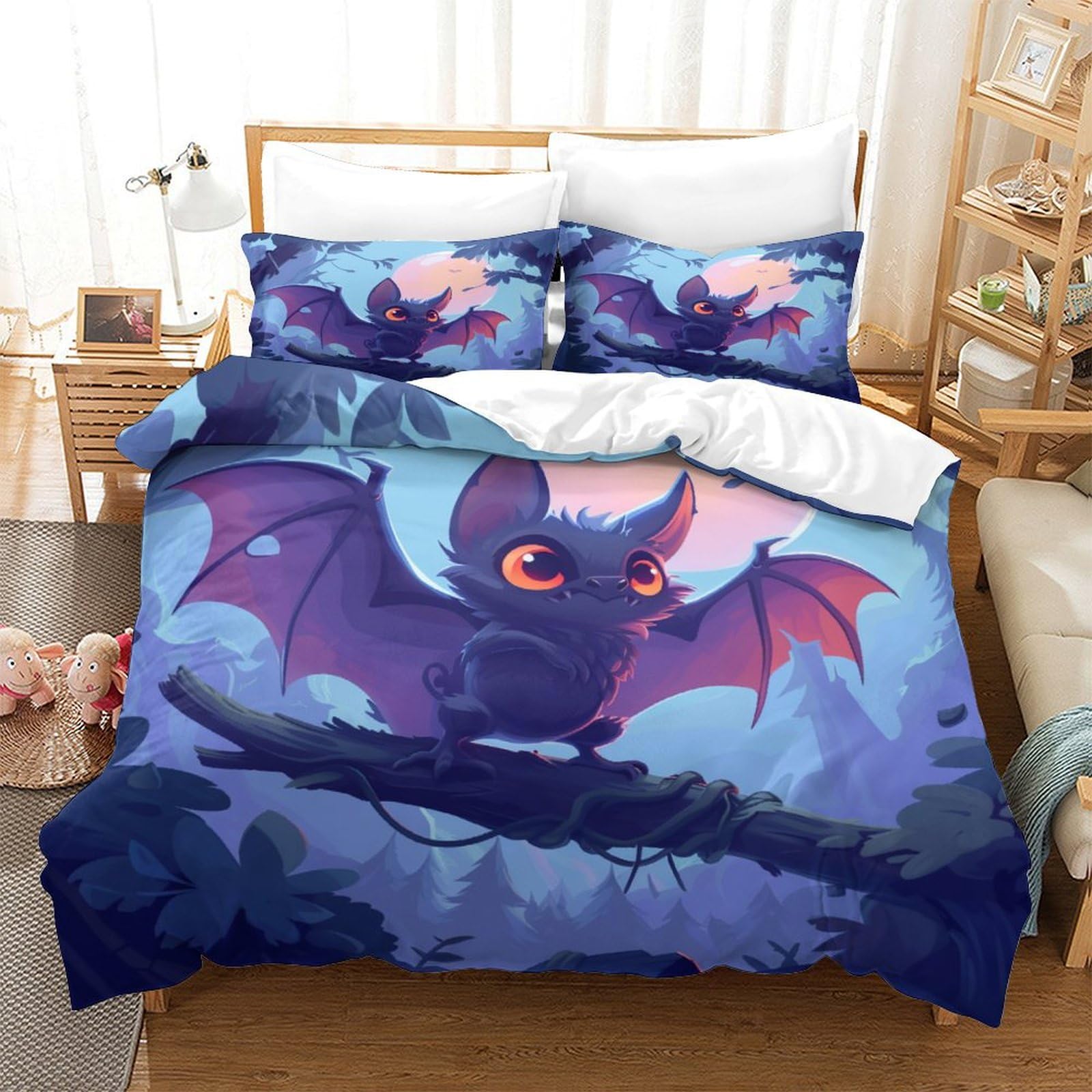 Housse de couette chauve-souris 3D super king 260x220 cm avec ses deux taies d'oreiller