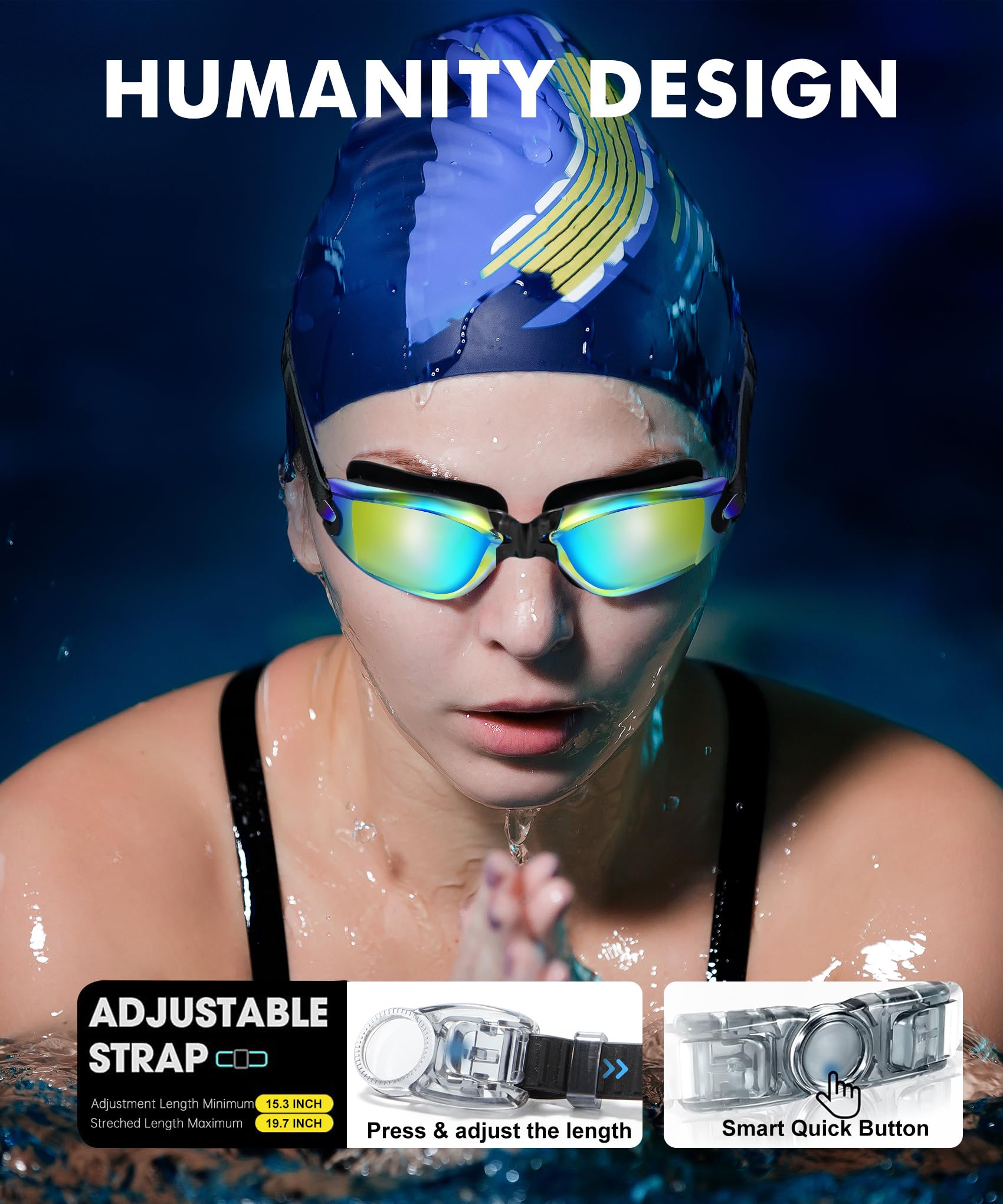 NSSIW Occhialini da nuoto per adulti, per uomini e donne: anti appannamento, senza perdite e campo visivo ultra ampio, confezione da 3