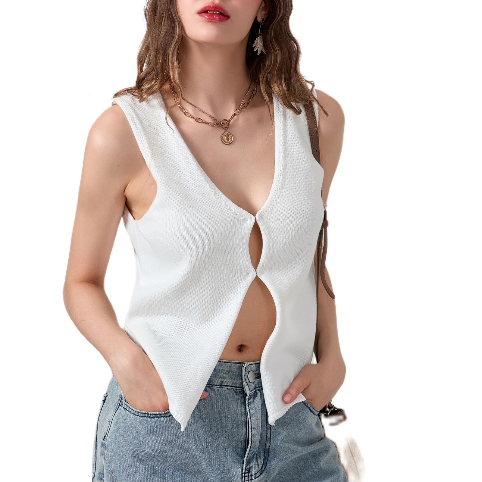 meihuida Women Sleeveless Sweater Vest Turtleneck Shoulder Pads or Button Down Crochet Knitted Tank Top-picture-48