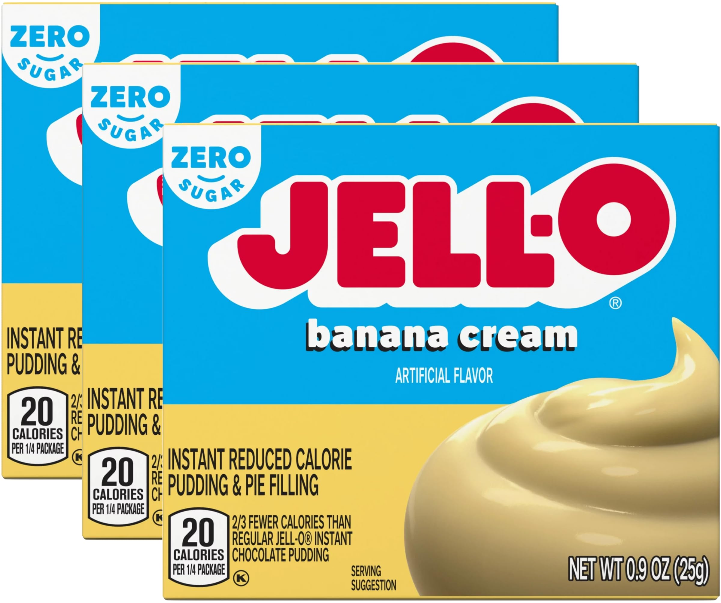 By The Cup Jell-O Zero Sugar Banana Cream Instant Pudding & Pie Filling Mix 0.9 oz Box (Pack of 3) with Mood Spoons