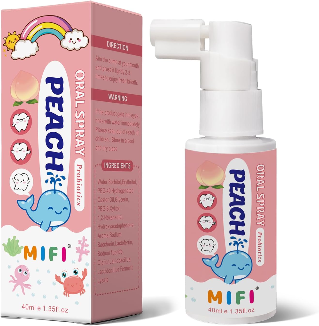 PEGO Toddler Oral Spray,Kids Mouth Spray,Toddler Toothpaste Helper (Peach)