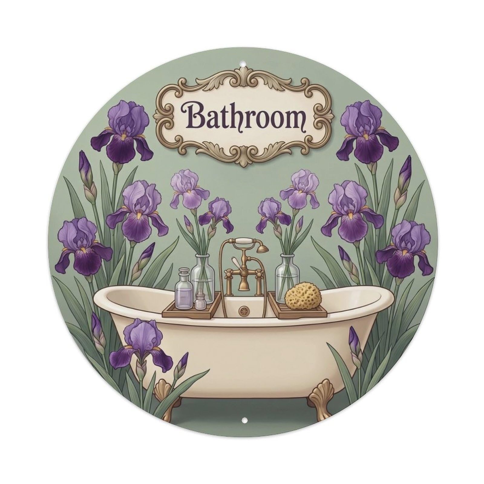 Bathroom Iris Round Bathroom Metal Tin Sign