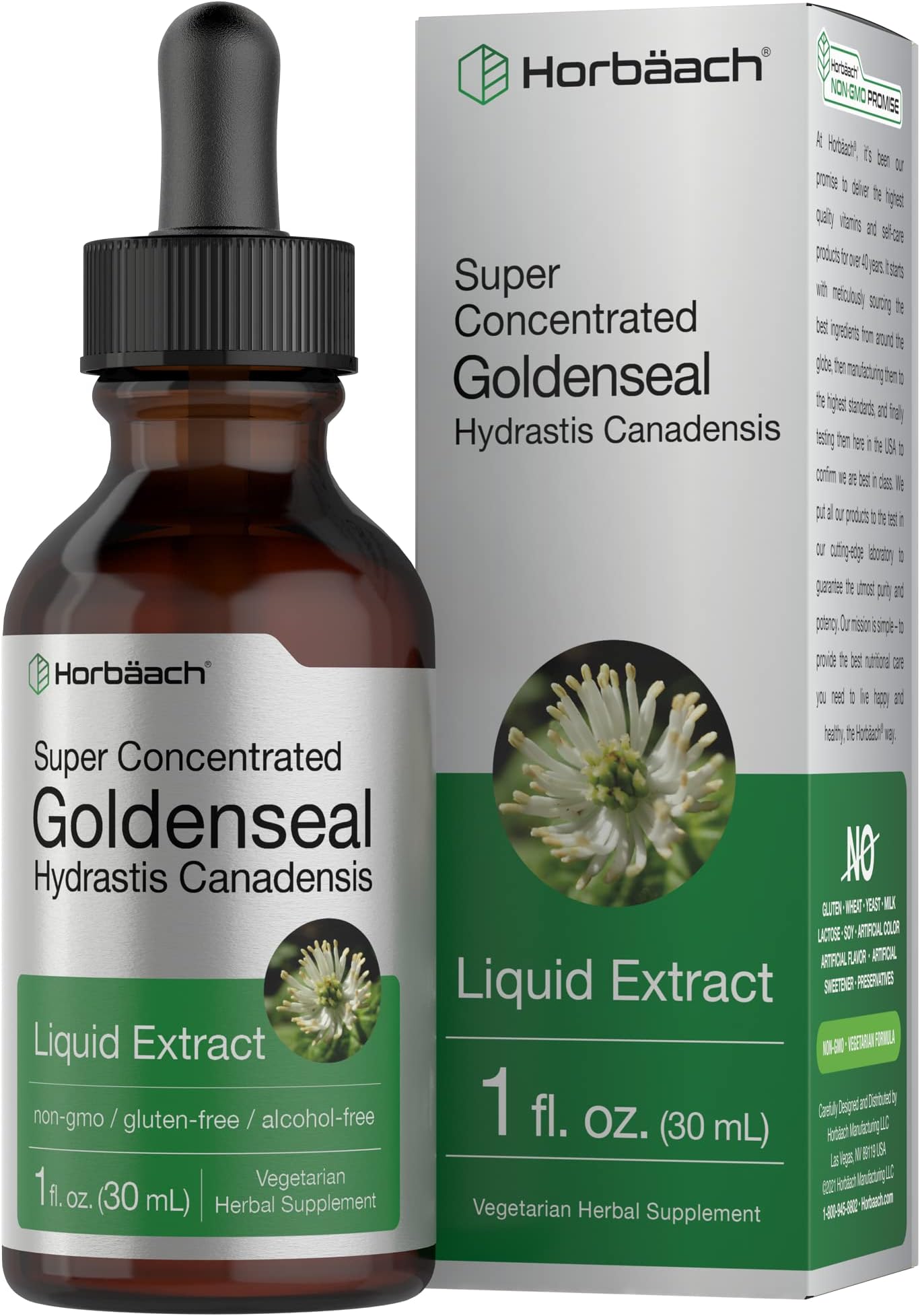Horbaach Goldenseal Root Tincture | 1 fl oz | Liquid Drops Extract | Alcohol Free | Vegetarian, Non-GMO & Gluten Free