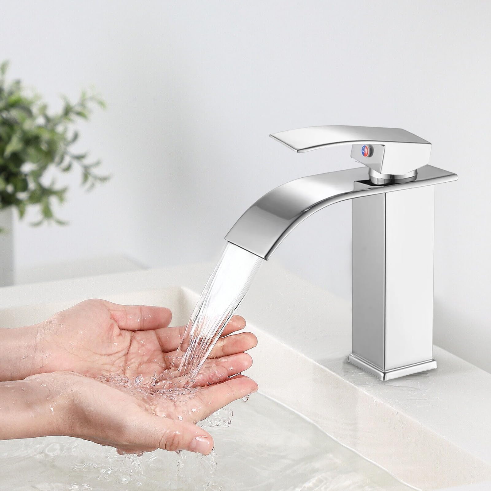 Grifo Lavabo Cascada Grifo de Lavabo Baño Grifos para Lavabos de Baño Grifo Monomando Lavabo con Altura de Pico de 110 MM Grifo Cascada con manguera de Salida Caliente y Fría Plateados(Cromo)
