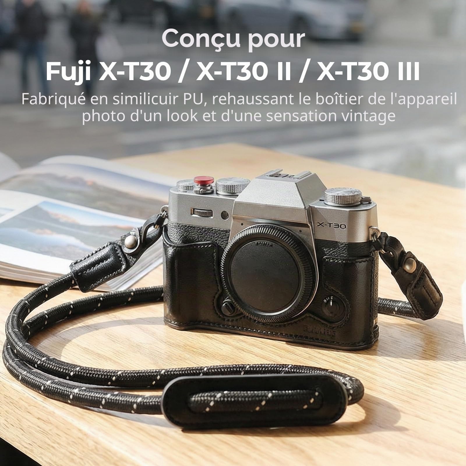 SMALLRIG Étui X-T30 III Demi-Cuir avec Bandoulière pour FUJIFILM X-T30 / X-T30 II/X-T30 III, Etui pour Appareil Photo avec Cadre en Aluminium et Capuchon de Déclencheur, Noir - 5669