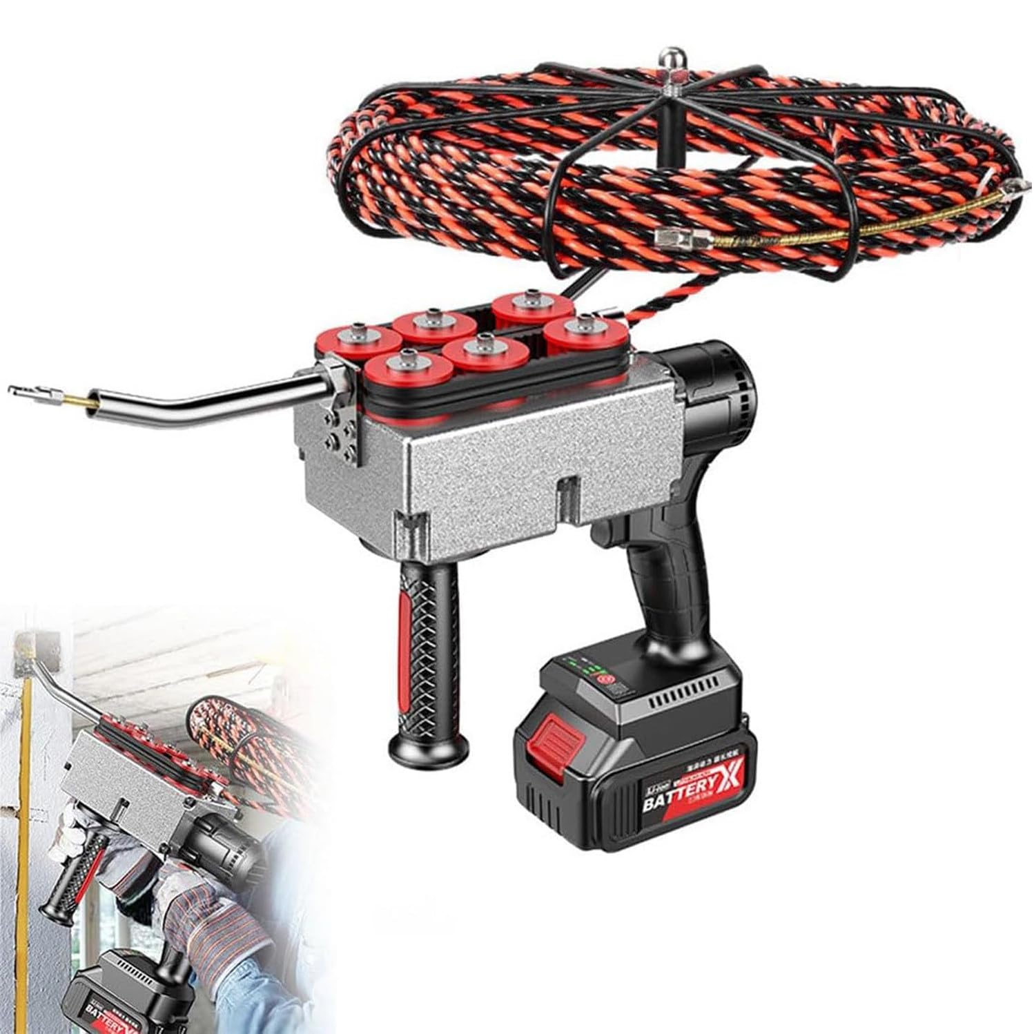 Máquina Roscadora Inalámbrica, Máquina Roscadora Eléctrica De Litio Sin Escobillas, Máquina De Cableado De Pared para Electricistas, Máquina Roscadora De Pared para Electricistas,15m-37500m*2