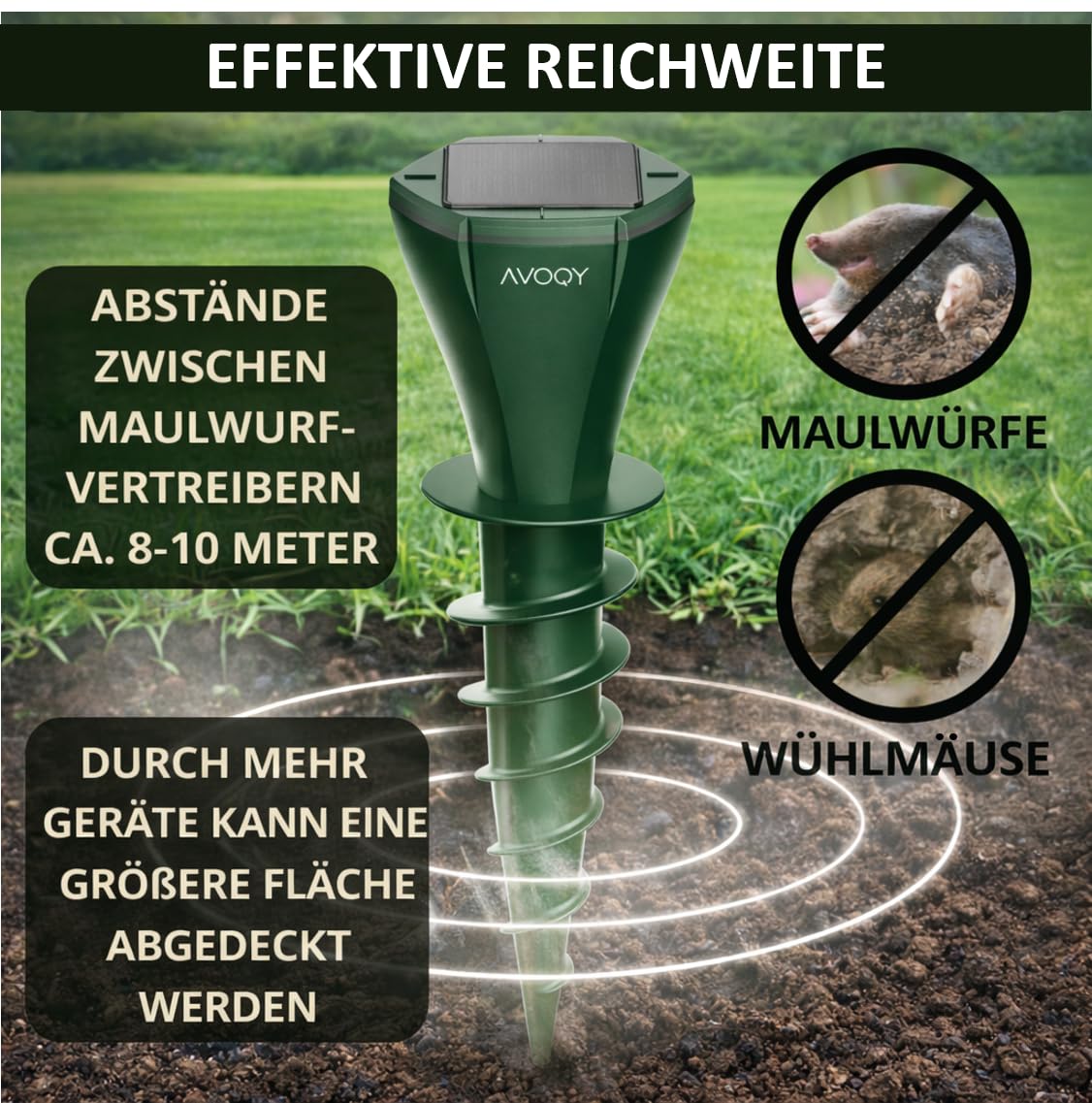Maulwurf Vertreiber Solar [2er-Set] – Ultraschall & Vibrations Maulwurfschreck gegen Maulwürfe und Wühlmäuse, IP65 Wasserdicht, Wetterfest & Tierfreundlich für Garten und Rasen