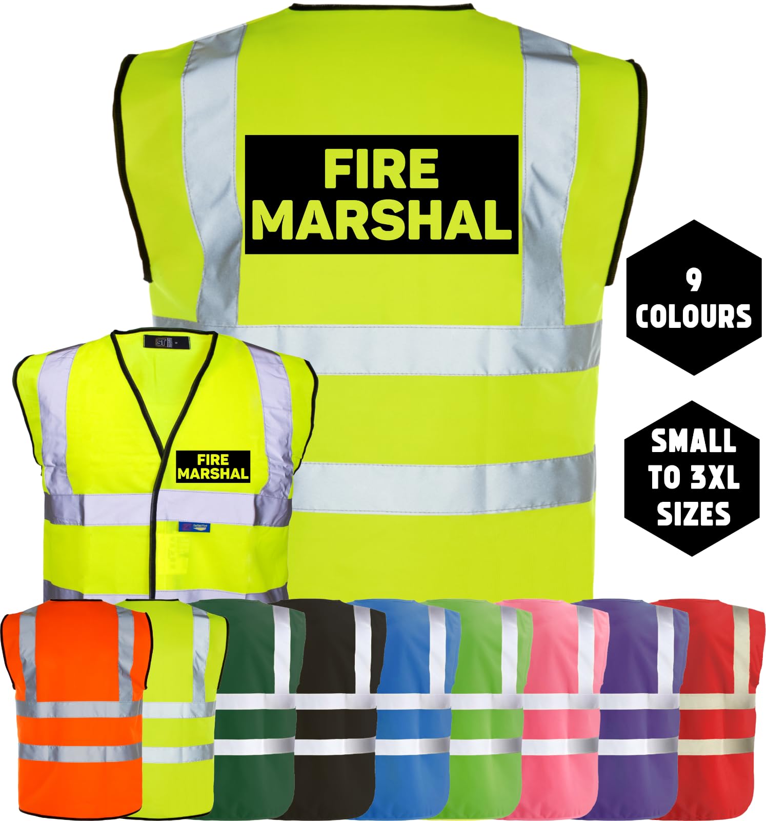 Corporate Togs FIRE MARSHAL Hi-Vis Safety Vest - High-Visibility Waistcoat Tabard, British Standard CE Marked, Fastening Vest - Image 2