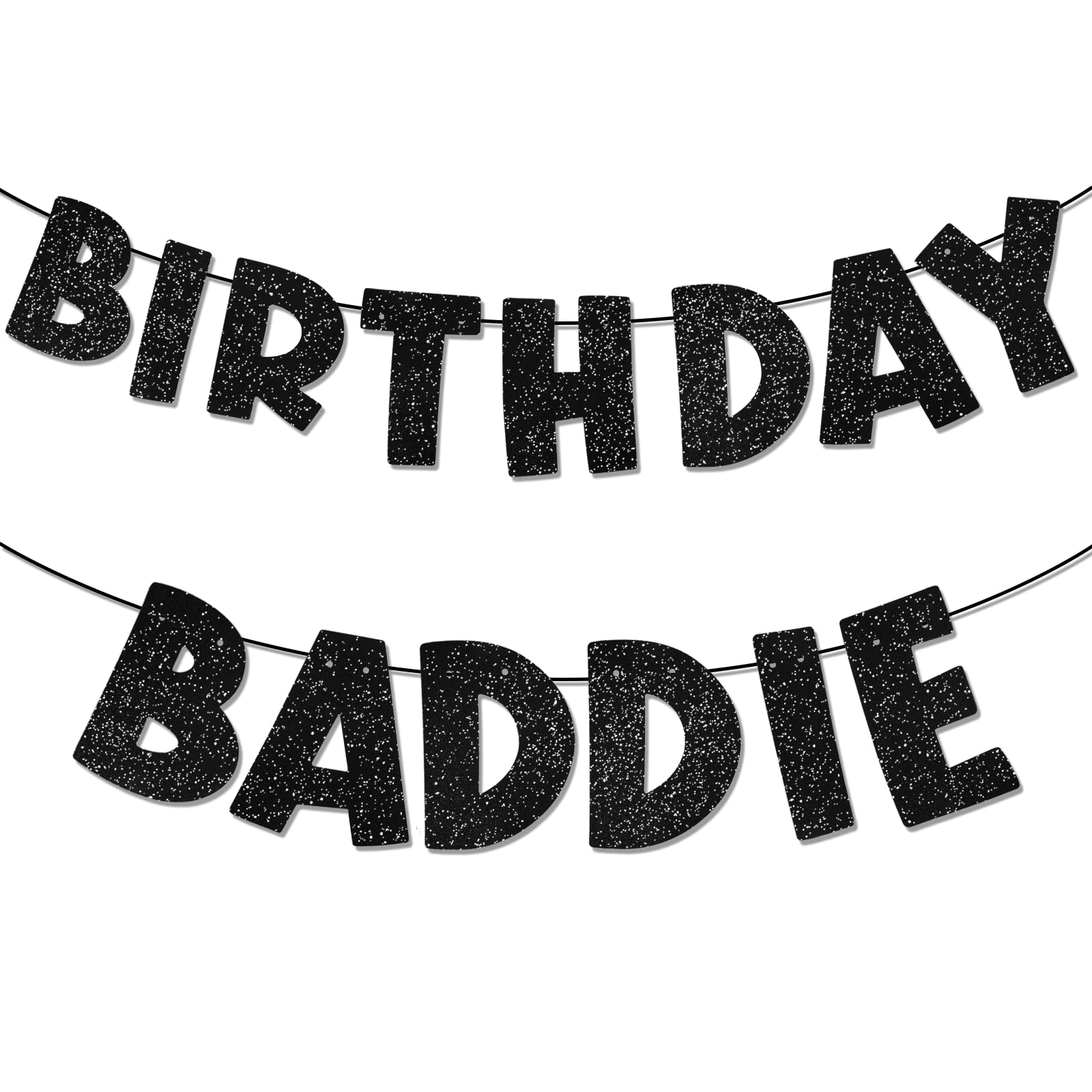 WJIAAA Baddie Birthday Banner Black, Glitter Paper Funny Birthday Decorations, for Women & Men, Party Supplies