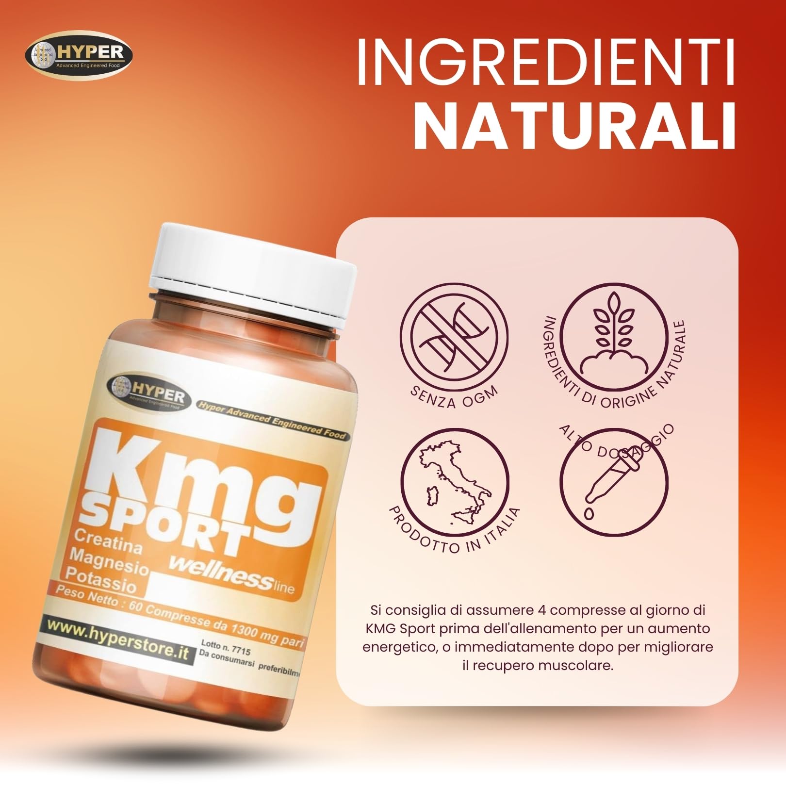 Hyper kmg Integratore Sport 5 x 60 Cpr - Integratori Stanchezza con Creatina, Magnesio e Potassio - Integratore Palestra Energetico Combatte Stanchezza ed Affaticamento - Made in Italy
