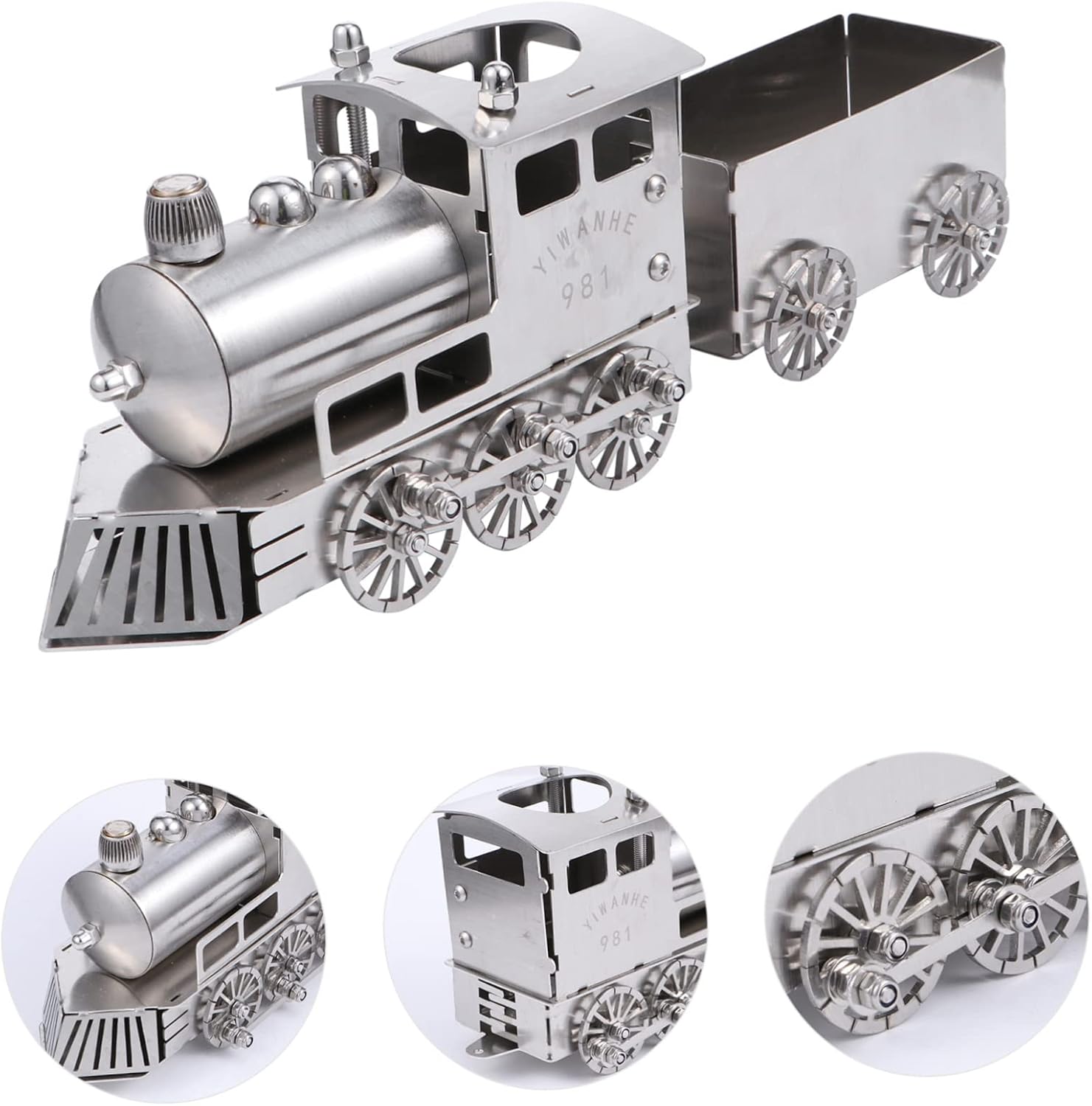Luxury Retro Steam Train Model Unique Table Decor Stainless Steel Engine and Vintage Style Collectible for Home and Office Display