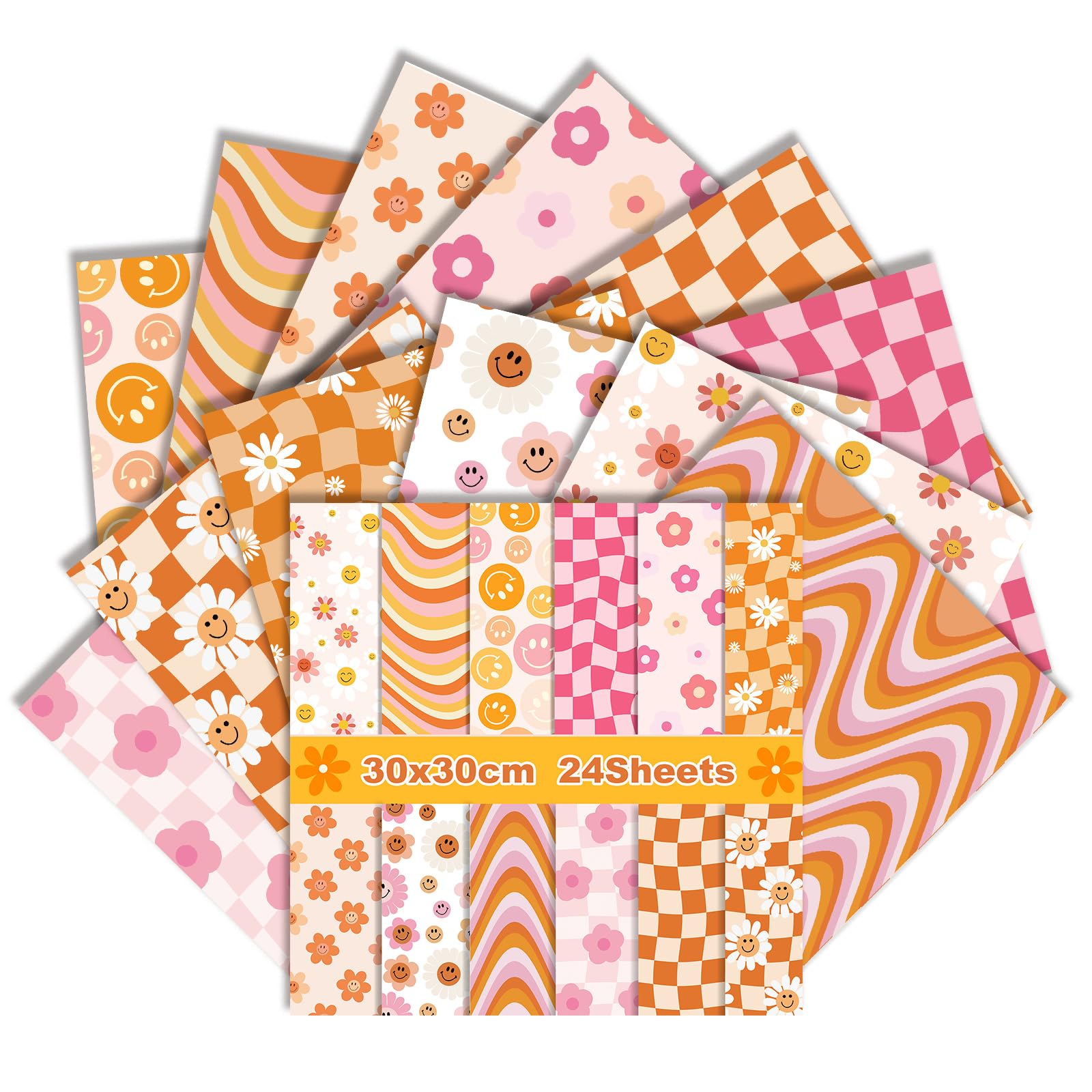 24 Sheets Scrapbook Paper 30x30cm Double-Sided Orange Daisy Pattern Decorative Craft Papers for DIY Background Card Making Scrapbook Photo Album Decor (B)