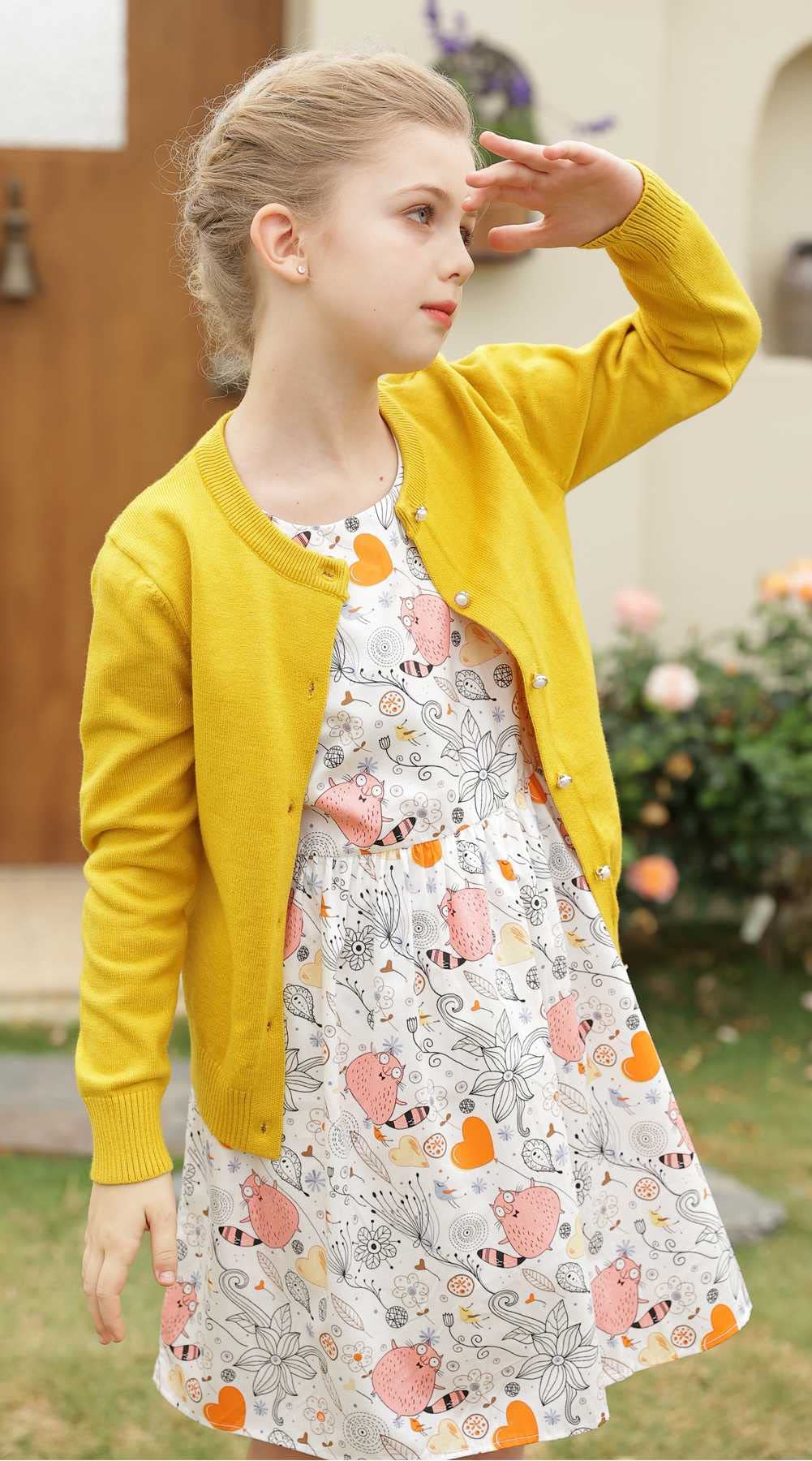 SMILING PINKER Cárdigan para Niñas de Cuello Redondo Básica Suéter Punto Sólido con Botones Primavera Otoño