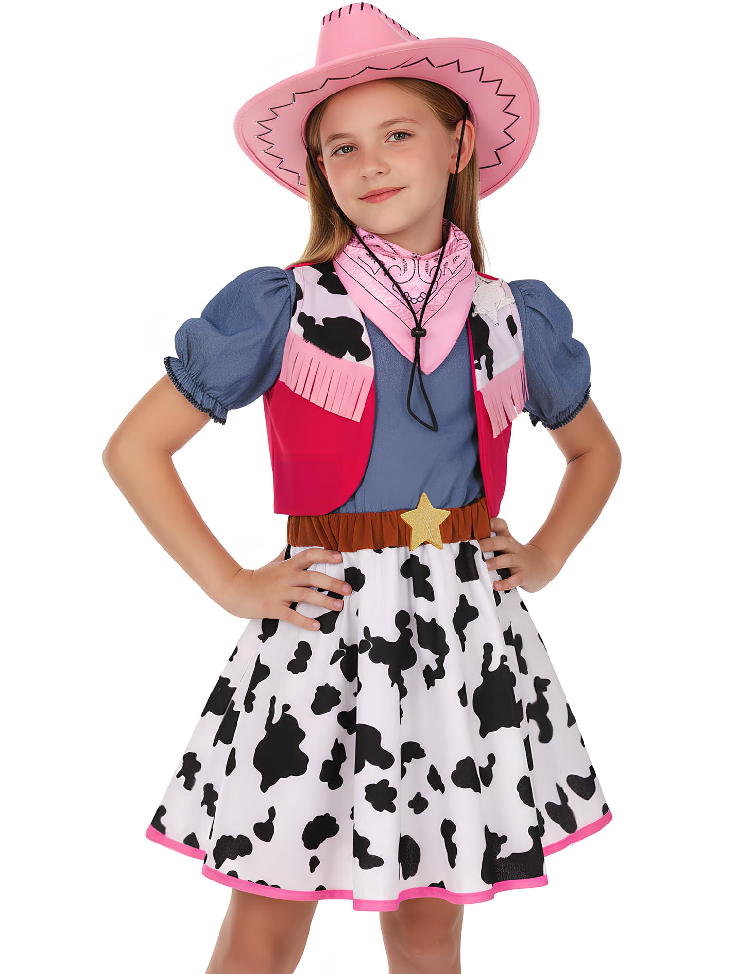 Doxrmuru Cowgirl Costume for Girls Halloween Western Rodeo Dress Up Outfit with Cowgirl Hat 3-10 Years
