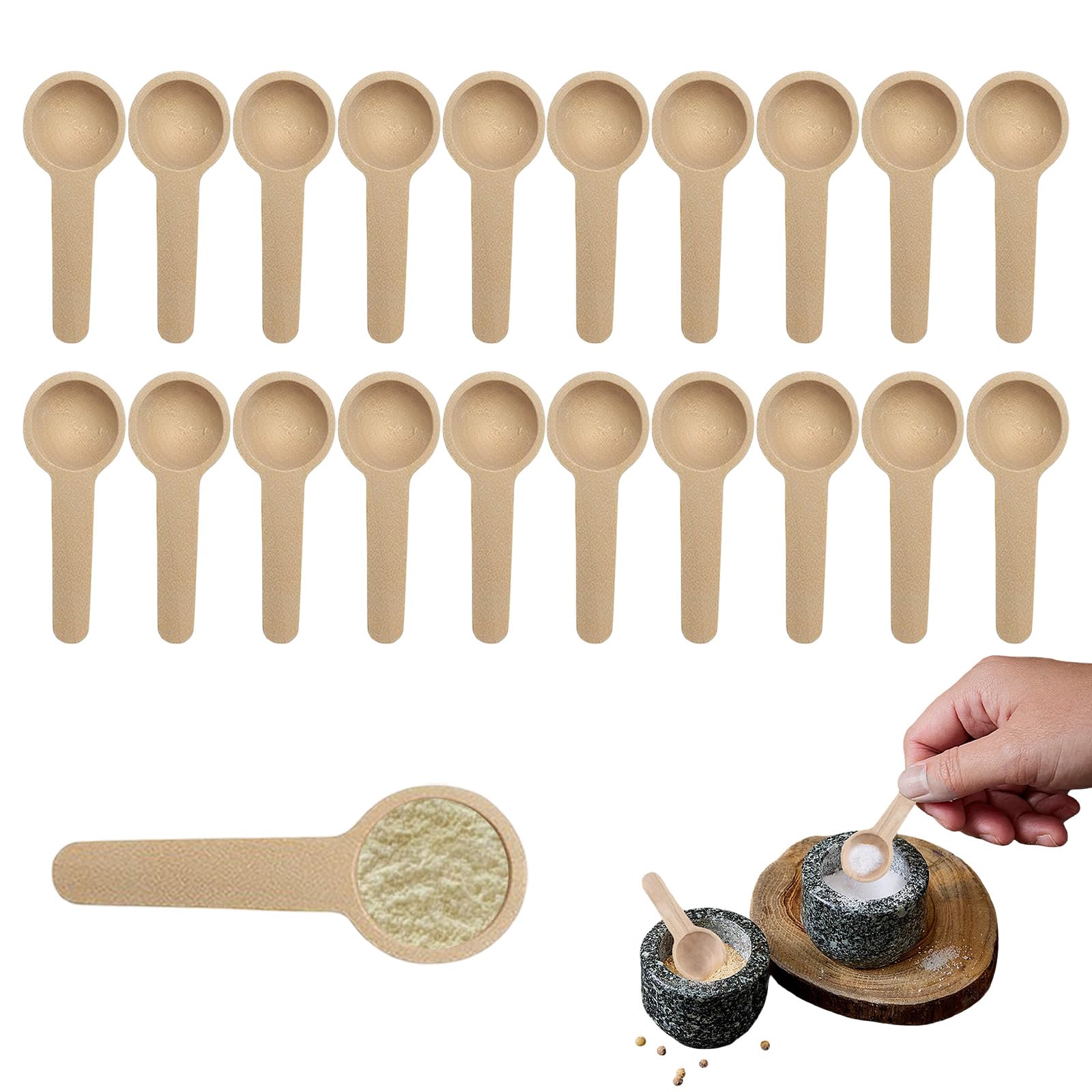 20 Pack Mini Wooden Spice Spoons, Food Grade Natural Lotus Wood Small Teaspoons, 6.8cm Round Tiny Wood Spoons for Condiments Jam Honey Sugar Coffee Tea