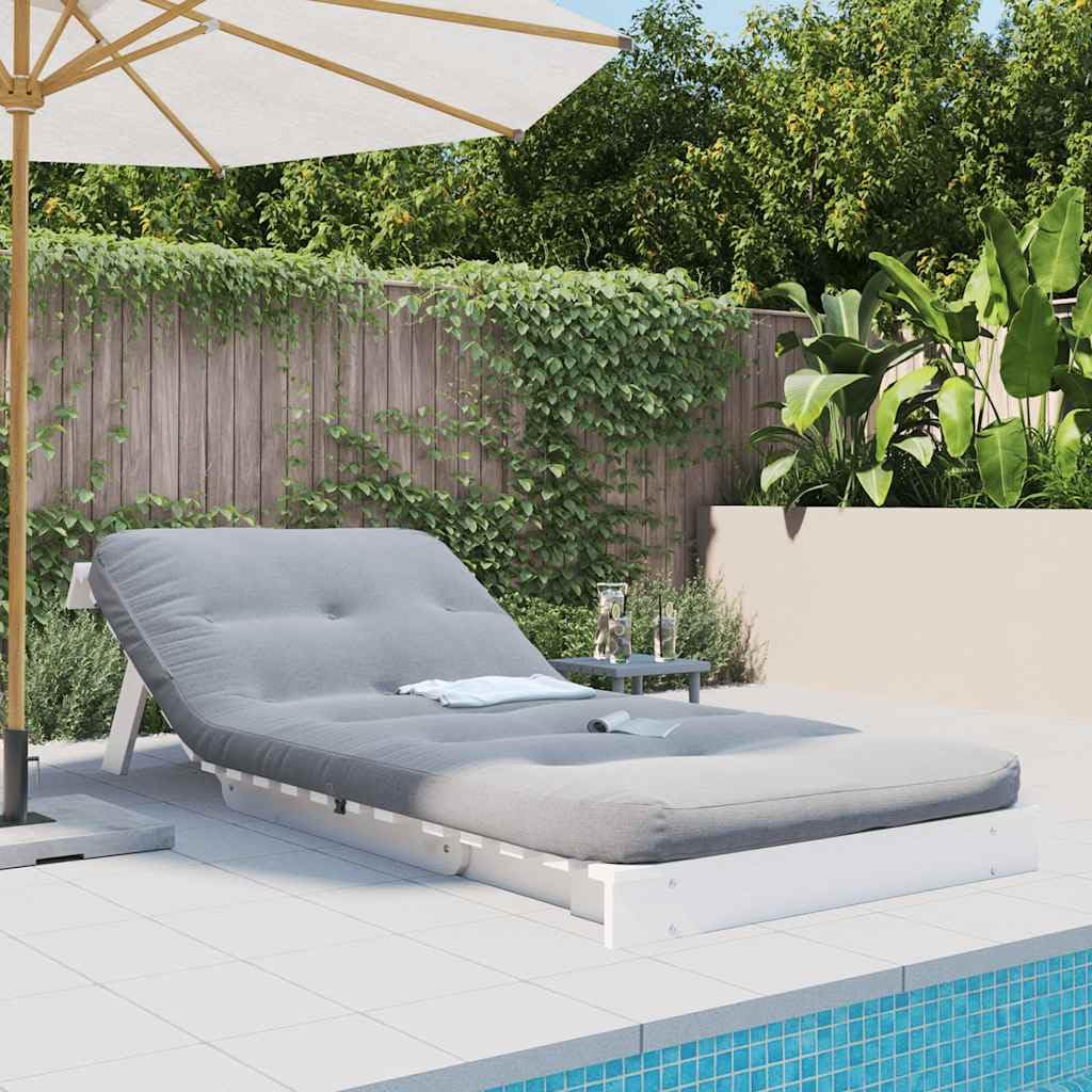 Futon sofa z funkcją spania, biała, z litego drewna sosnowego, 90 x 206 x 11 cm, z regulowanym oparciem, zajmuje mało miejsca, składana, wygodny materac do pokoju gościnnego, salonu, pokoju