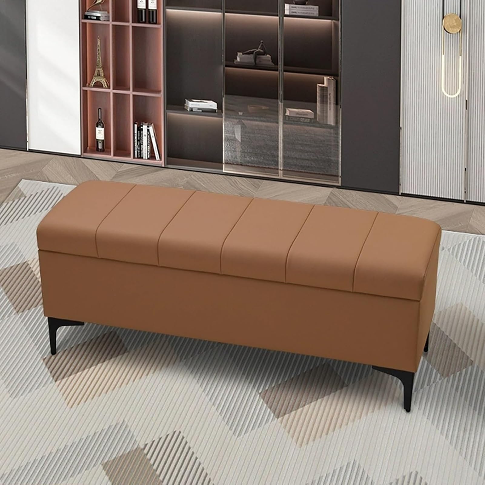 Banc d'entrée moderne haut de gamme marron 100 cm avec coussin d'assise dense