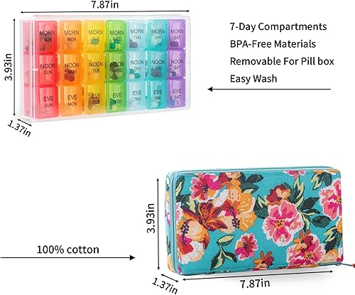Miniatura 5 de Organizador semanal de pastillas 3 veces al día  Pastillero 7 días 3 veces al día con bonita bolsa de tela acolchada con cremallera  Pastillero de