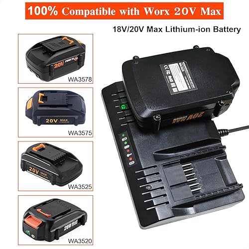 Miniatura 3 de WA3875 Reemplazo Worx 20v cargador de batería de litio compatible con baterías Worx 20v Wa3757 Wa3578 WA3525 Wa3522 WA3544, etc