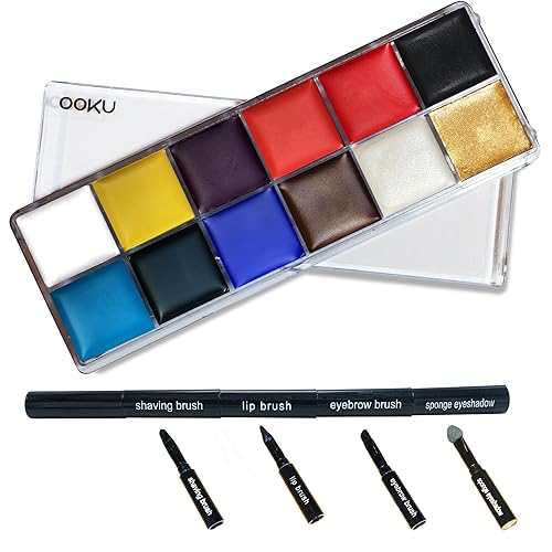 Kit de pintura facial para fiesta de niños, paleta de pintura facial arcoíris de 12 colores de OOKU  Kit de pintura facial a base de aceite no