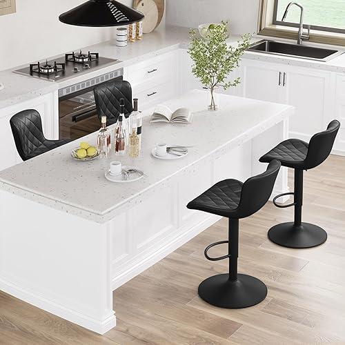 Miniatura 17 de YOUNUOKE Taburetes de bar de altura de mostrador para isla de cocina de 24 pulgadas, de metal, negro, juego de 2 taburetes giratorios ajustables con