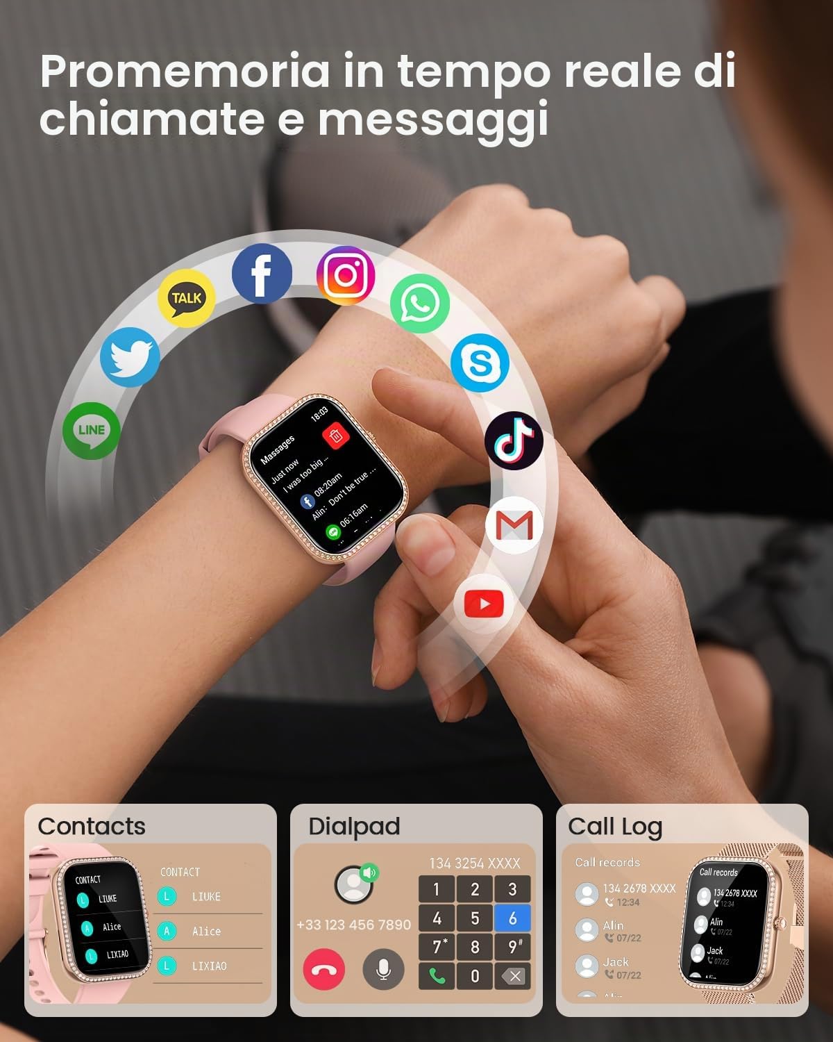 Smartwatch Donna con Chiamata, 1,75" HD Orologio Smart Watch con 130+ Sport, Cardiofrequenzimetro, SpO2, Sonno, Ciclo Mestruale, Fitness Activity Tracker IP68 Android/iOS Oro, Regalo Donna
