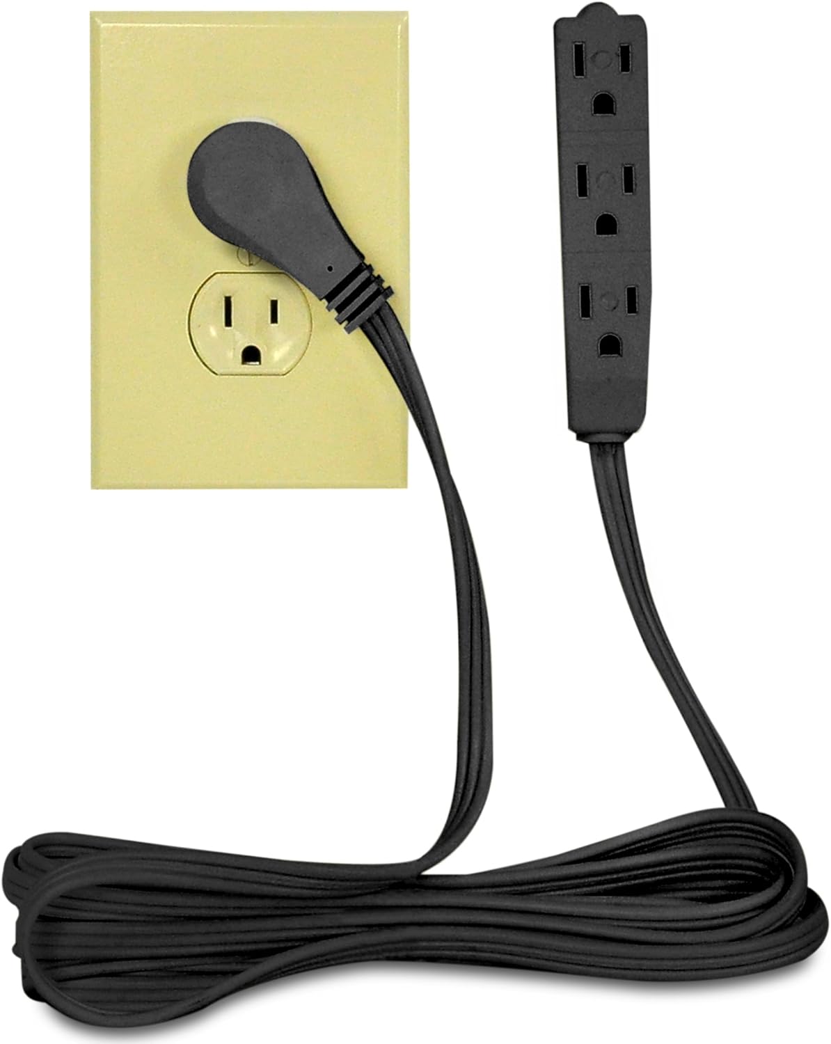 BindMaster 20 Feet Extension Cord / Wire, 3 Prong Grounded, 3 outlets, Angled Flat Plug , Black - - 