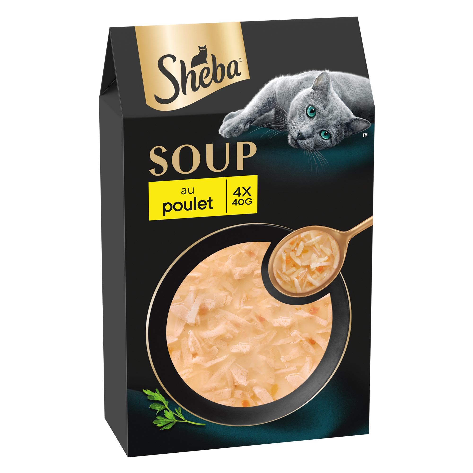 SHEBA Soupe Sachet de Nourriture Humide pour Chat Adulte au Poulet, Pack de 40 (10 x 4 x 40 g)