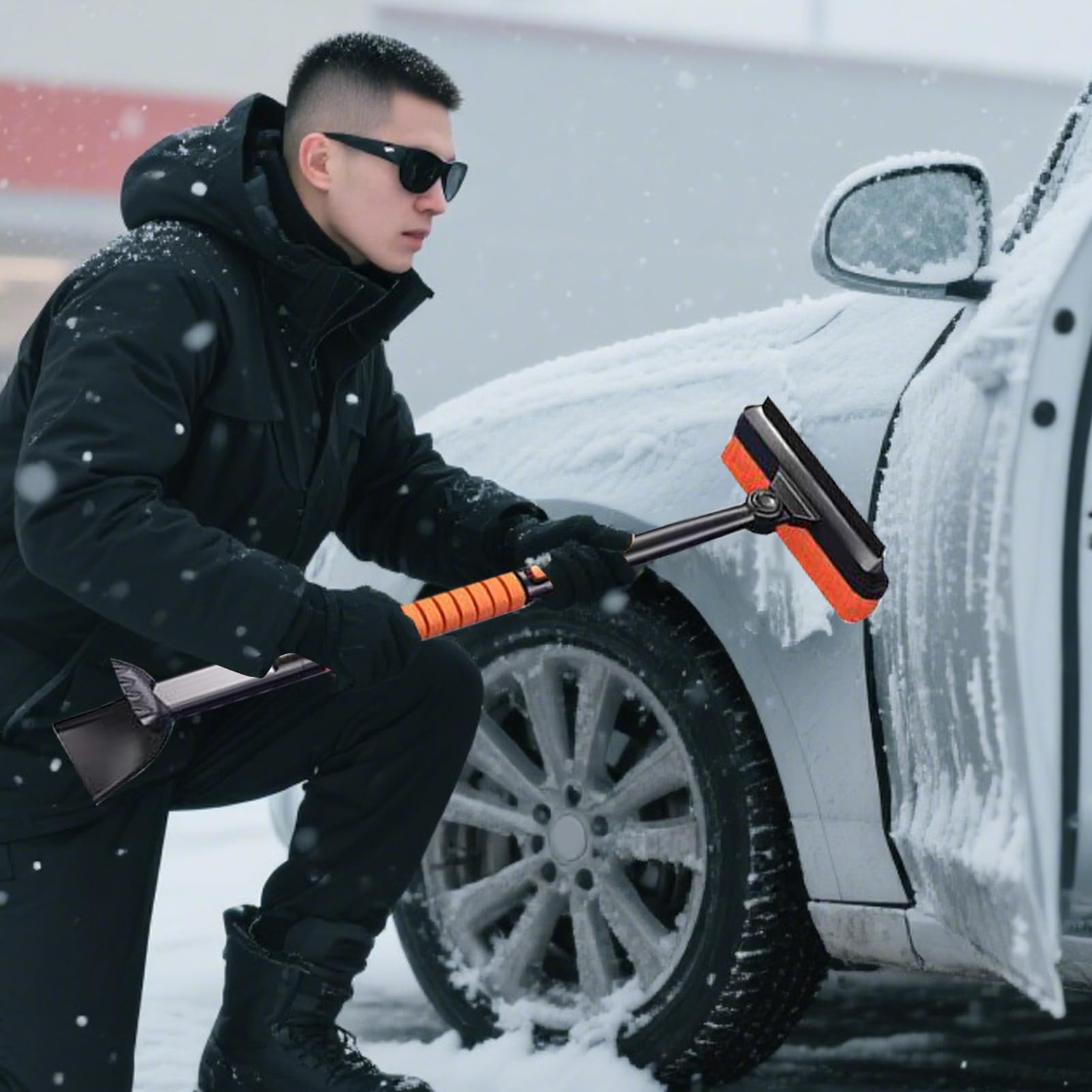 Generico Spazzola Neve per Auto Rotante A 360 Gradi | Con Manico In Schiuma, Estendibile, Spazzola Neve Auto E Raschietto Ghiaccio Protezione Esterna Veicolo Invernale E Pulizia
