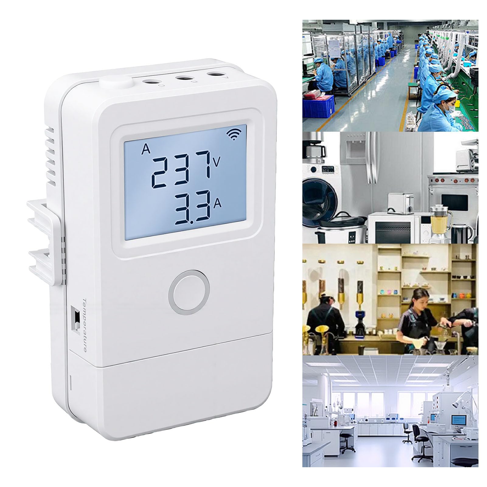 SEAFRONT Monitor de Energía Eléctrica WiFi Control Remoto Pantalla LCD 3 Canales 100A 16A Relé Alarma de Sobrecalentamiento para Electrodomésticos