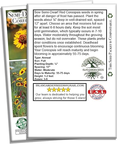 Miniatura 6 de Semillas de flores de Coreopsis rojas de llanuras semienanas para plantar, más de 1500 semillas por paquete, semillas de jardín de Isla (semillas de