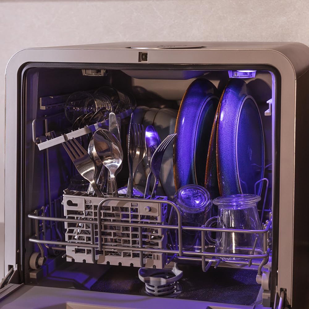 Cecotec Lavastoviglie Compatto Libero Installazione Desktop Bolero Forero 1150 Dark, 3 Posate, Basso consumo, 6 programmi, Touch Control Panel, Funzioni come Long Storage e Delay Start, Dark Inox