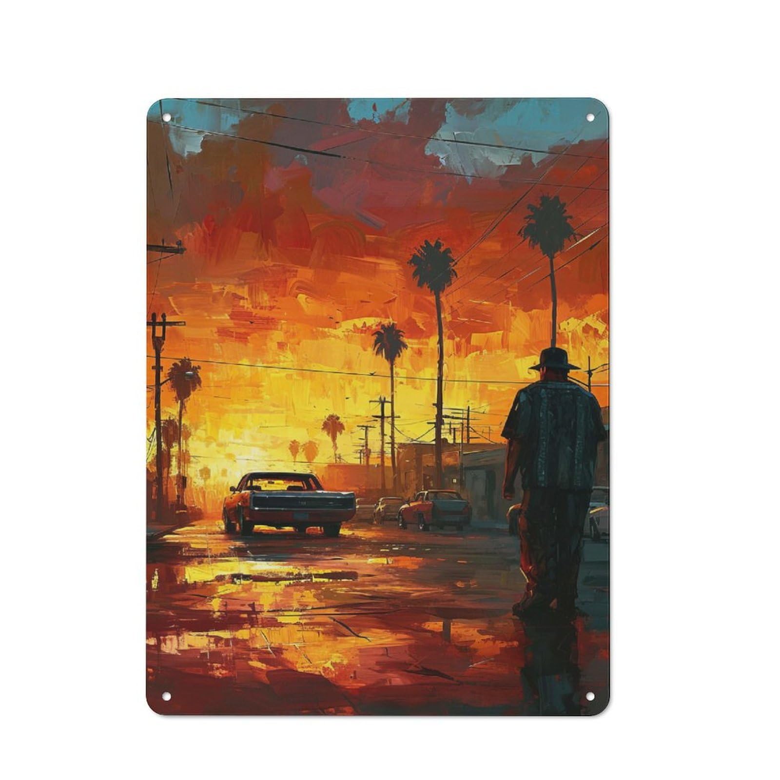 Junmoney Style-11 Country Style Sunset Drive Art Decorative Metal Sign 40X30cm, Bistro Wall Plaque For Restaurant, Kitchen, Counter Or Breakfast Nook