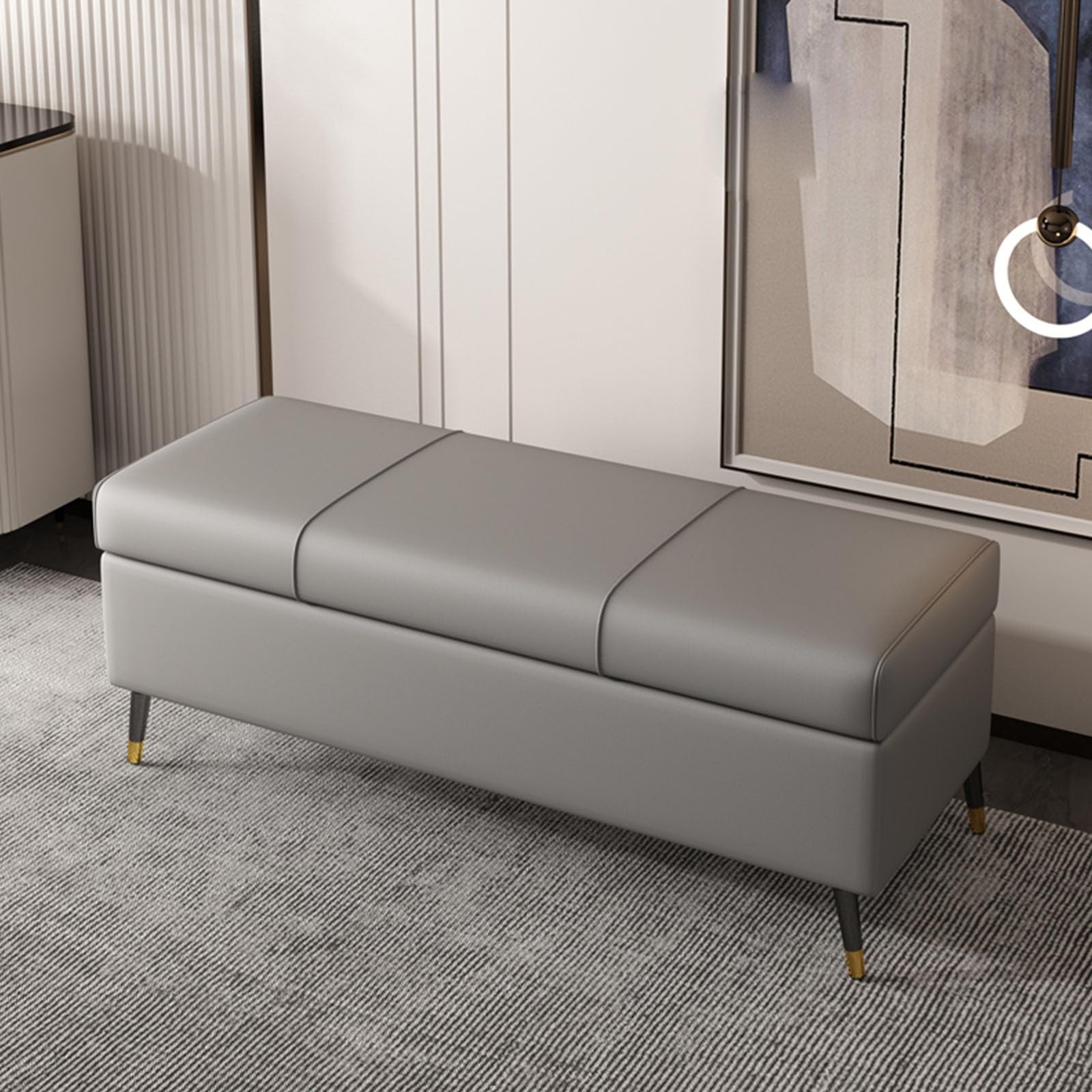 Grand tabouret de rangement gris pour chambre et salon
