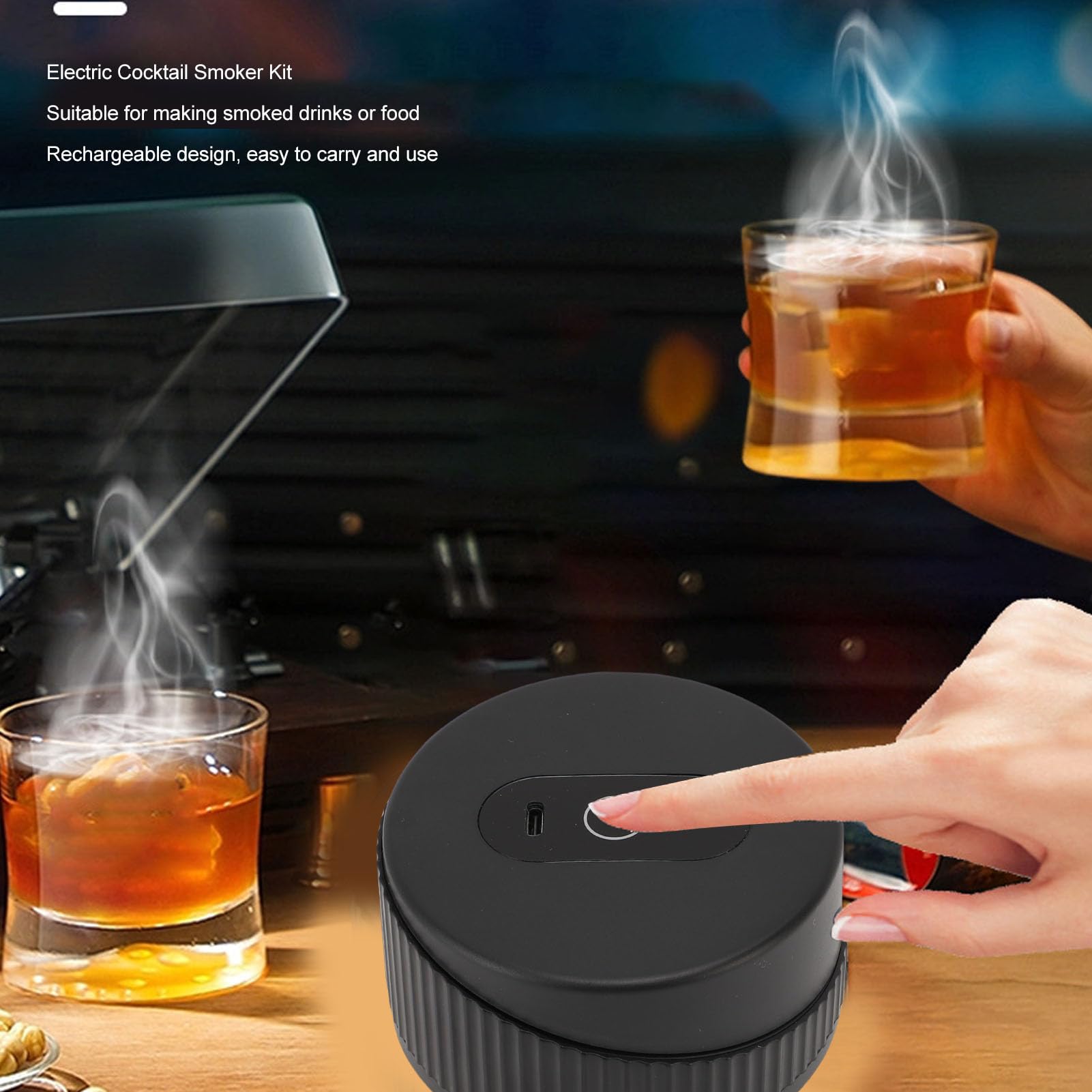 Cocktail Smoker Kit, Rechargeable and Portable Electric Cocktail Smoker Enhanced Ambiance Whiskey Smoker Kit Smoky Cocktails for Home Bar and Outdoor Gatherings