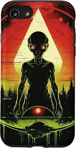 Miniatura 31 de iPhone 14 Pro Max Cute Green Alien Head UFO Space Face Alien Case