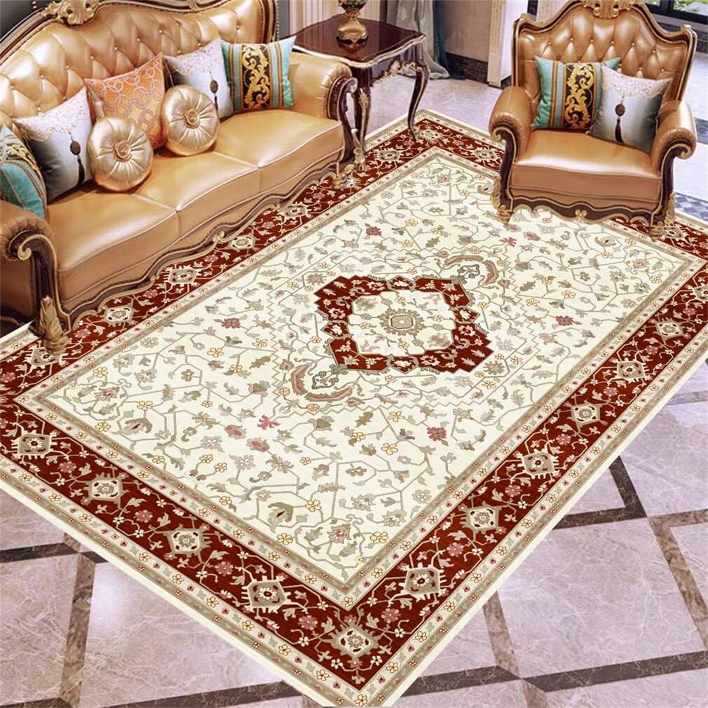 Tapis pour enfant rouge à sticker floral vintage grand format
