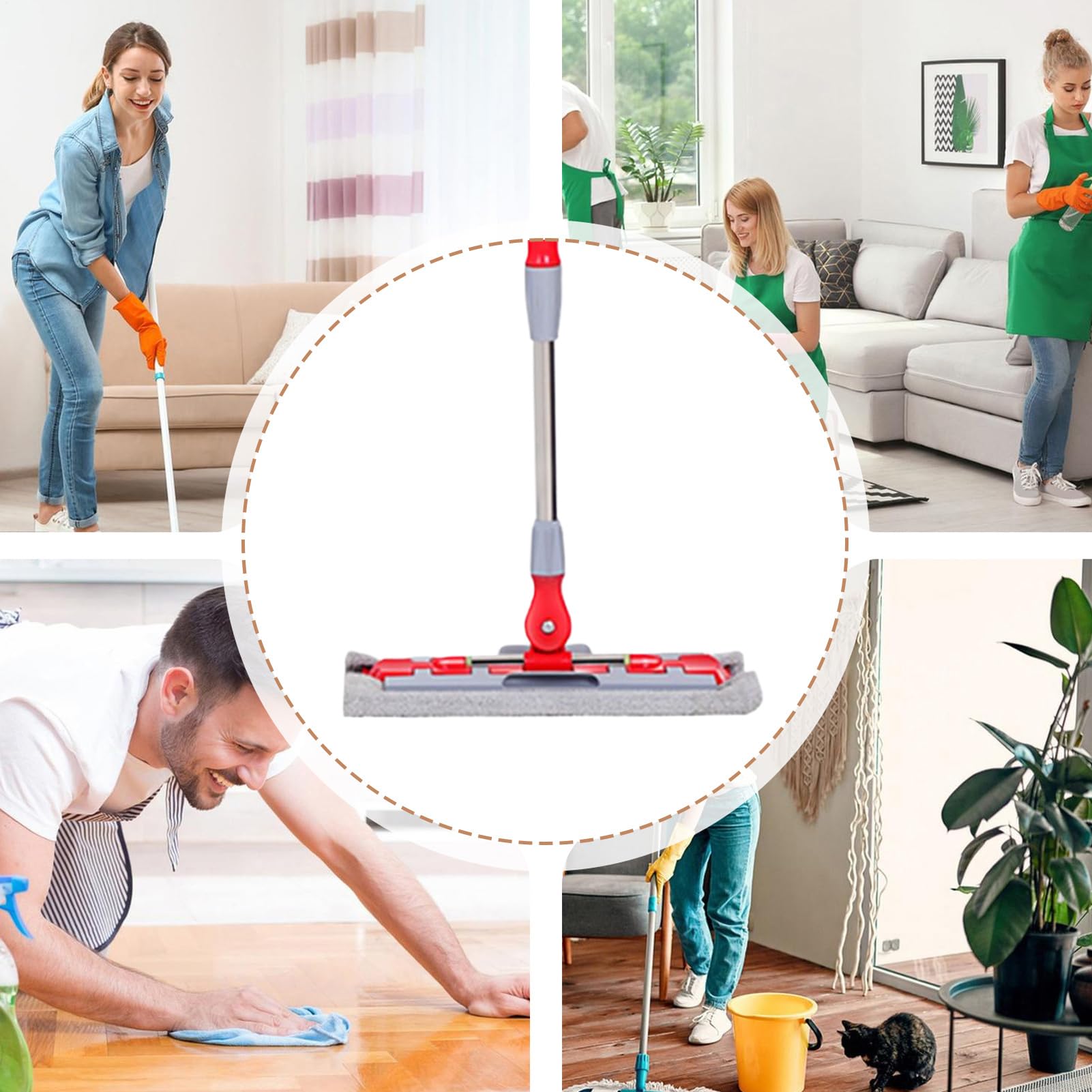 Mopa Plana para Limpieza de Suelos Fregador Rápido con 7 Almohadillas | Mopas Giratorias 360 Grados Para Polvo Para Suelos Laminados Baldosas Hogar Baño Cocina Mantenimiento Diario