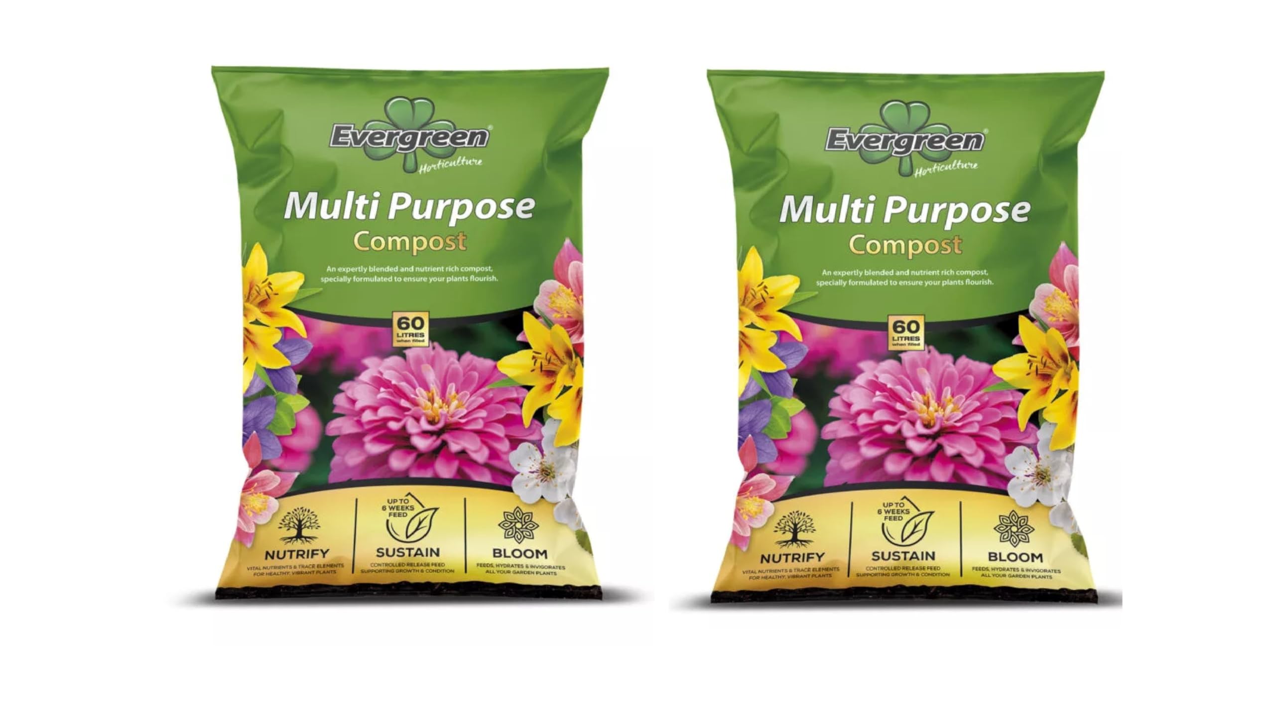 Evergreen Horticultural Multipurpose Compost 60L Pack of 2