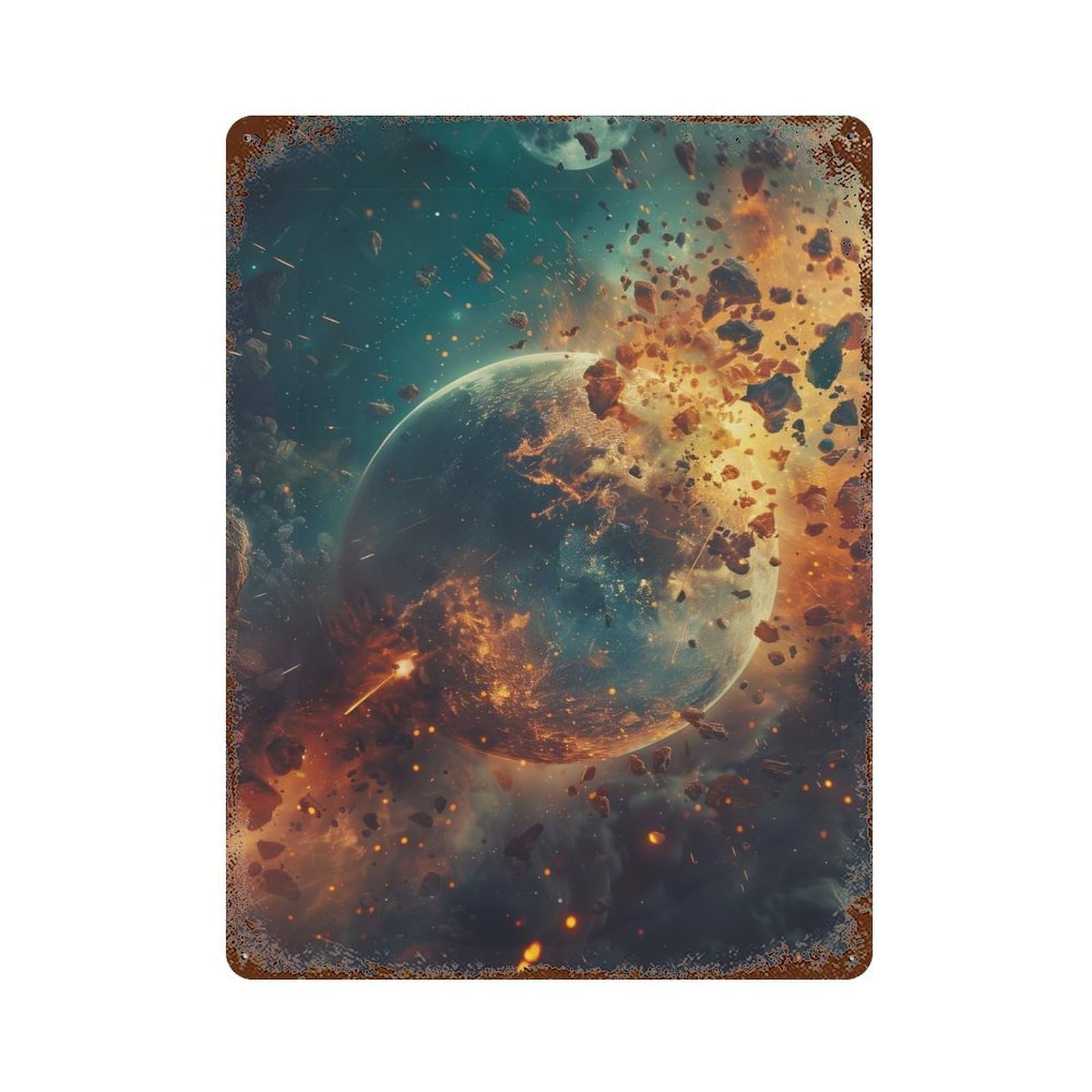 Garage Style Cosmic Particles Rust Effect Tin Sign 15.7"x11.8", Classic Wall Plaque for Bar And Workshop