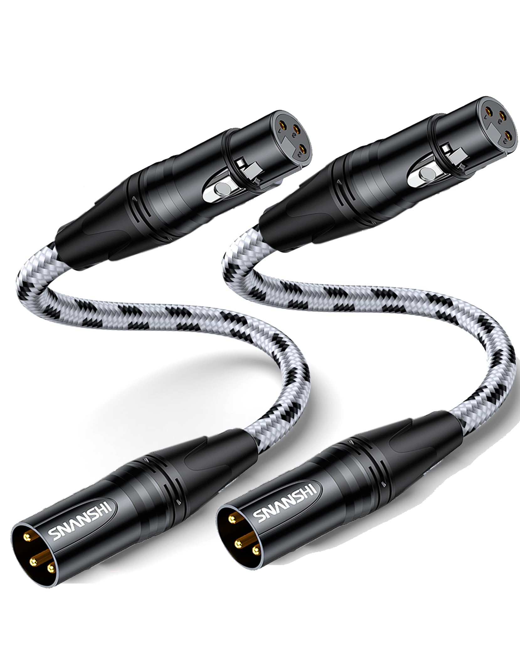 SNANSHI Short XLR Cables 1ft, 2Pack Short XLR Adapter Cable, Nylon Braided, Gold-Plated, Balanced Microphone Cable for Recording, Speaker, PA System, Home Studio