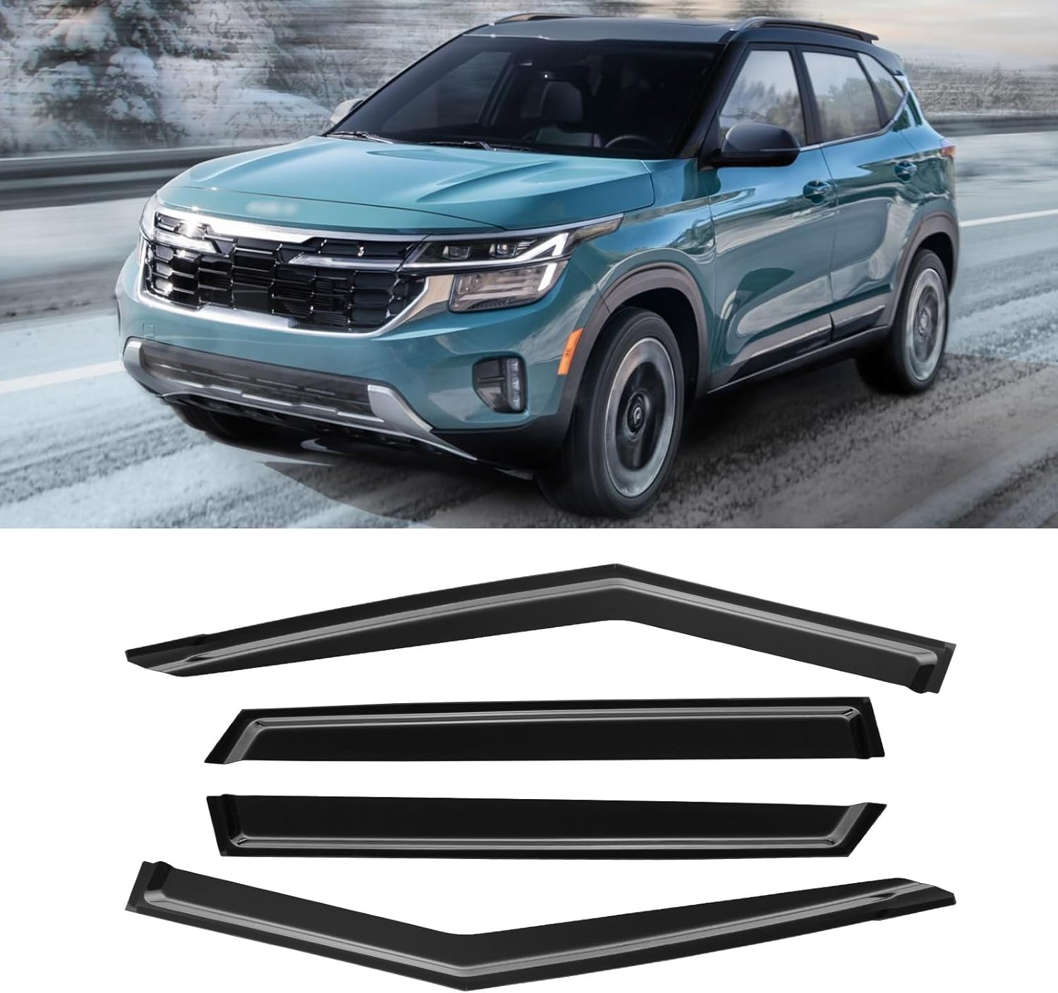 Window Rain Guards for Kia Seltos 2021-2025, Window Visor Guard Vent Wind Shade Deflector Rain Shield Protector Sun Visor for Seltos 21-25, Tape-on/Outside-Mount, 4 Pieces 21-24 Seltos
