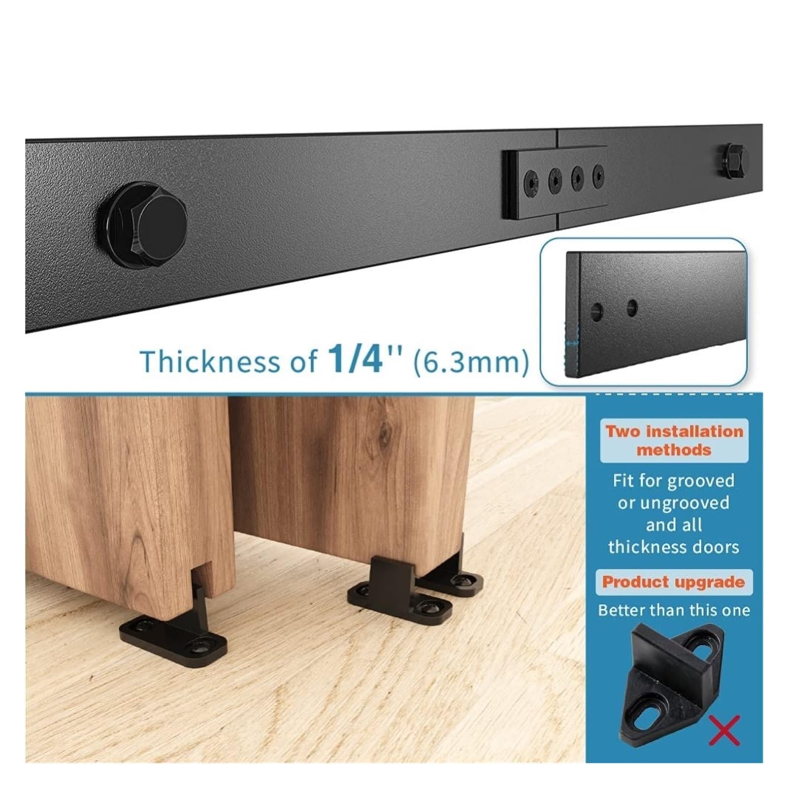Kit de herrajes para puertas corredizas de granero Kit de herrajes for puertas corredizas de madera de Granero de estilo antiguo, rodillos deslizantes de armario montados en la parte superior negra fo