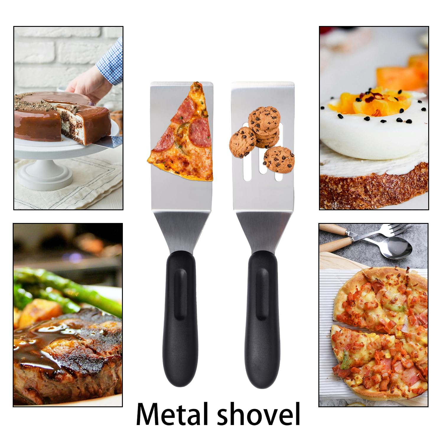 2pcs Metal Spatula for Kitchen, 2 Types Small Pie Serving Shovel Tool with Heat Resistant Handle Mini Stainless Steel Flipping Spatula Turning Scraper Spatula for Cooking Cookie Desserts Eggs BBQ - Image 3
