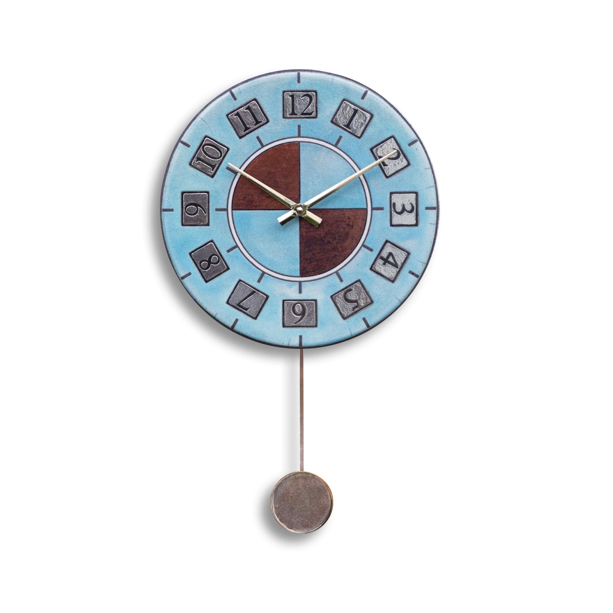 Horloge murale en céramique Raku MOLISH classique bleu avec pendentif or