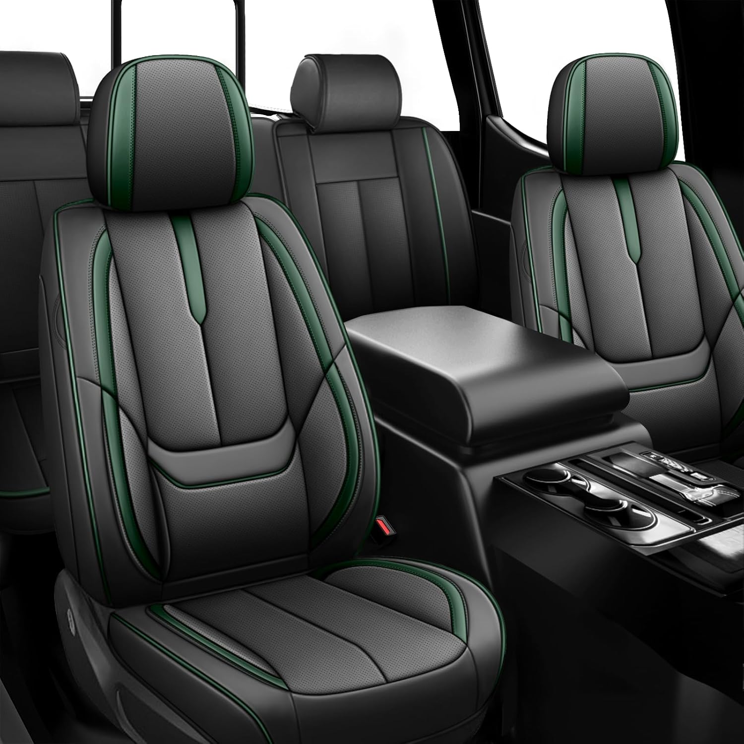 ILMO Nappa Leather Seat Cover for Toyota Tundra 2007-2026– Scratch-Resistant & Durable Chair Cover– Memory Foam Breathable Seat Covers (Black&Green, Full Set)