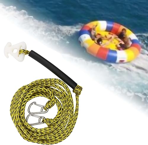 Miniatura 4 de Arnés de remolque autocentrante de 16.7 pies para deportes acuáticos Cuerda de remolque de barco resistente con 2 ganchos para esquís acuáticos,
