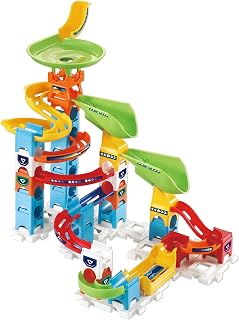VTech 529603 Marble Rush Double Drop Set, Construction Toys for Kids with 5 Marbles and 47 Building Pieces, Track Set for Boys & Girls, Colour-Coded Building Toy, 4 Years +, English Version